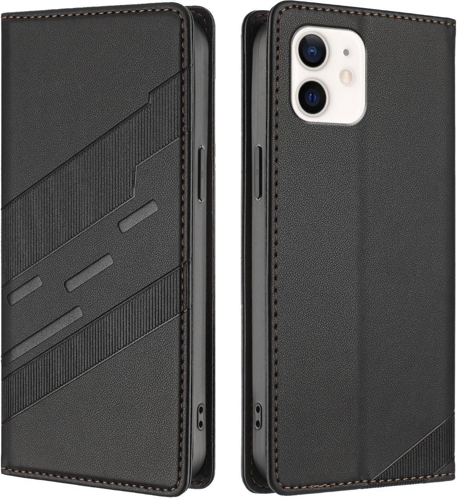 Hülle für iPhone 11, Kunstleder Brieftaschen Handyhülle mit Kartenfach und Standfunktion Schwarz