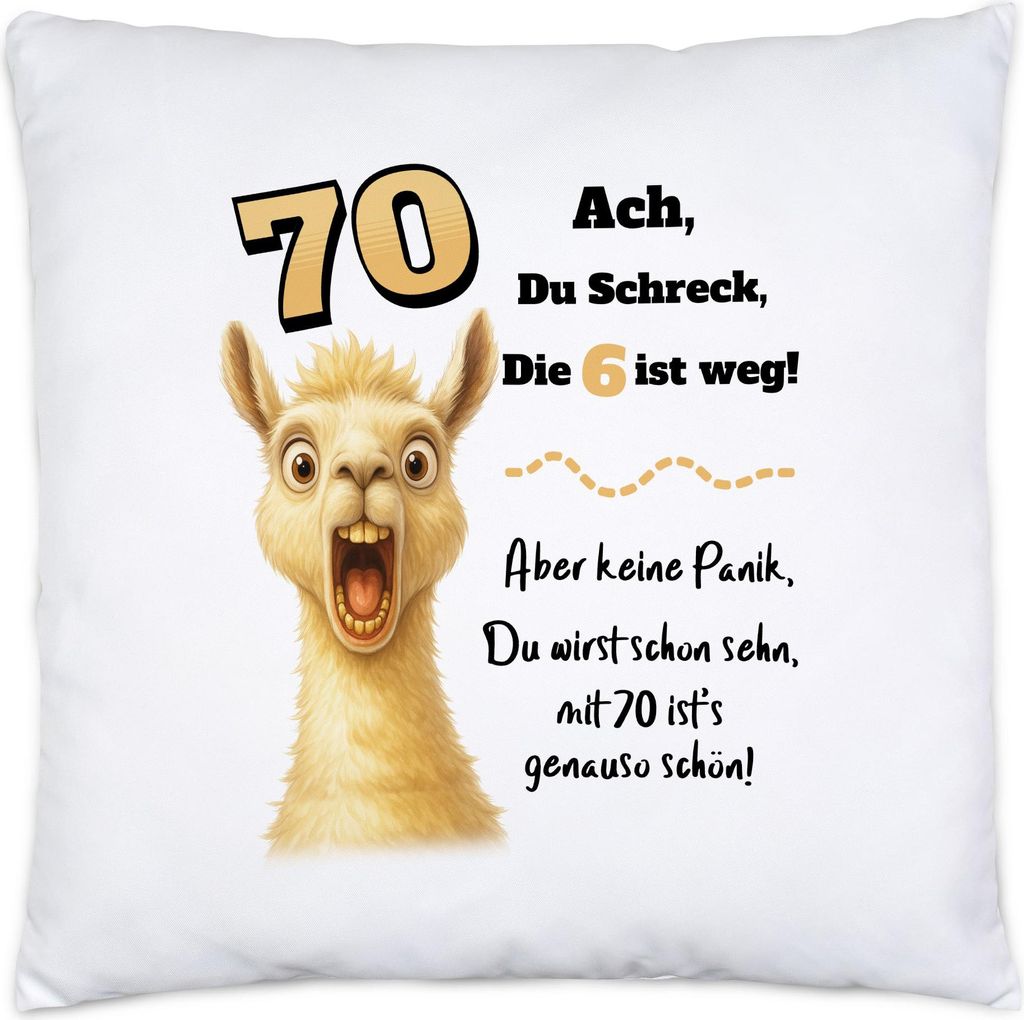 Ach du Schreck Lama Kissen Lustiges Geschenk 70 Geburtstag Party Spaß Frauen Männer