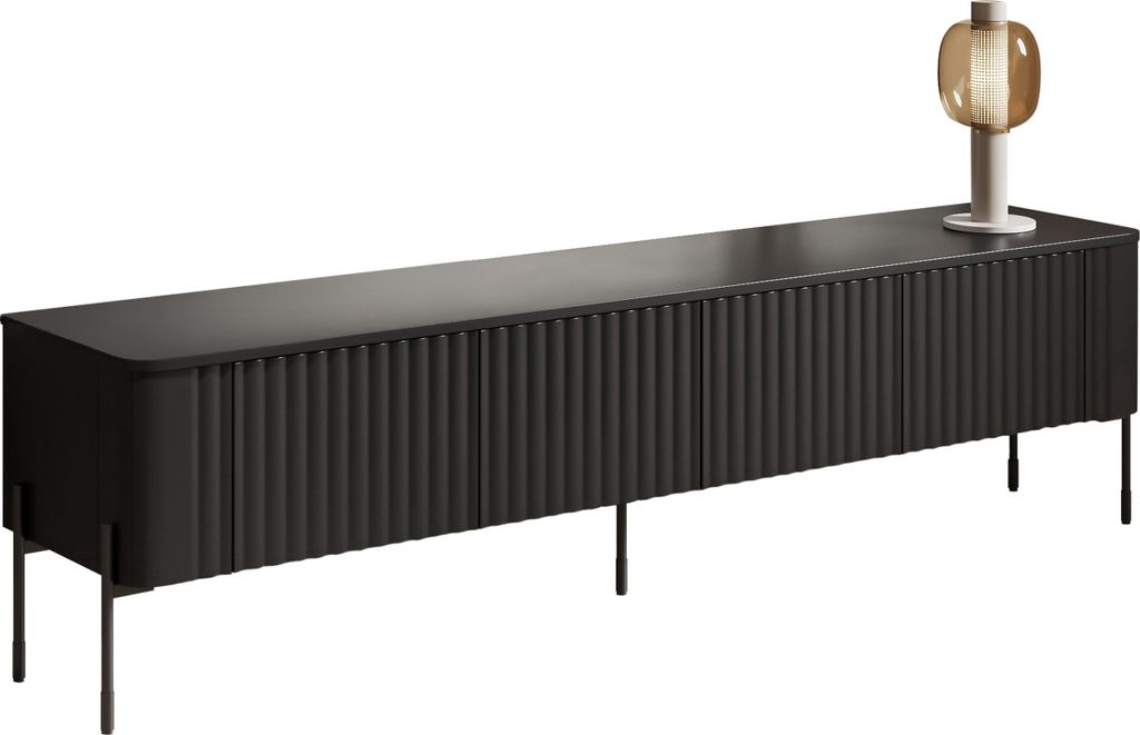 MIRJAN24 TV-Lowboard Vera 190, TV-Schrank mit vier Drehtüren, Schwarze Metallfüße (Farbe: Schwarz)