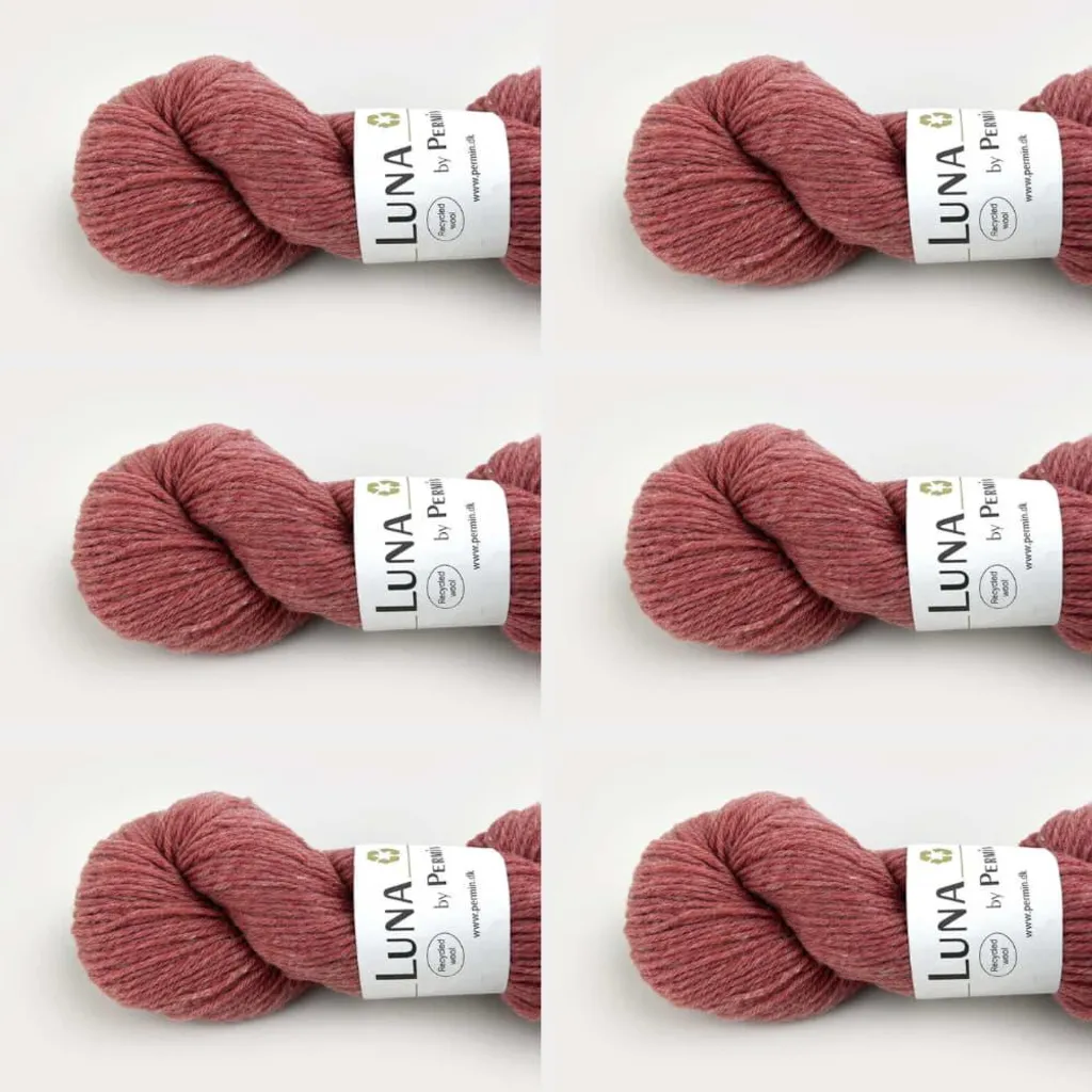 6 Pelotes Laine Luna Permin Oeko-Tex 100% Vierge Recyclée Vieux Rose