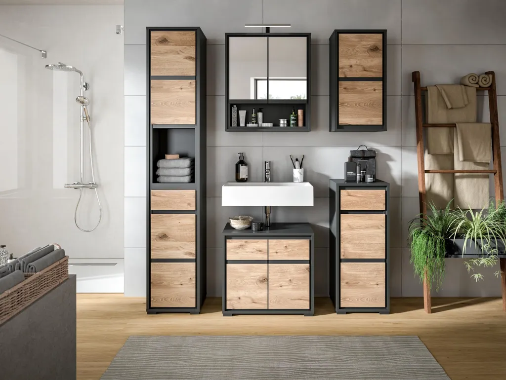 Meuble Sous-Vasque Salle de Bains 60cm - Rangement Bois Chêne Nox Rootz