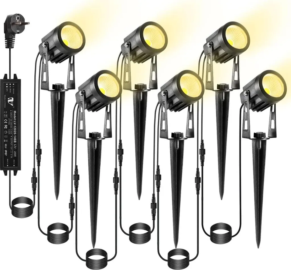 ECOWHO 6x LED Projecteurs de Jardin IP65 Blanc Chaud avec Piquet Sol