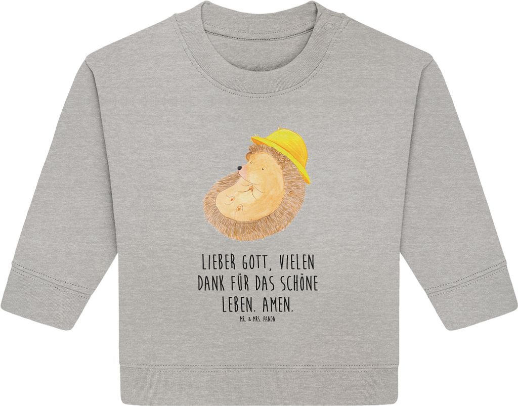 Mr. & Mrs. Panda Organic Baby Pullover Igel Beten 24. - 36. Monat - Heather Grey - Geschenk, Genießen, Leben, Bullover, Lustige Sprüche, Dankbar,...