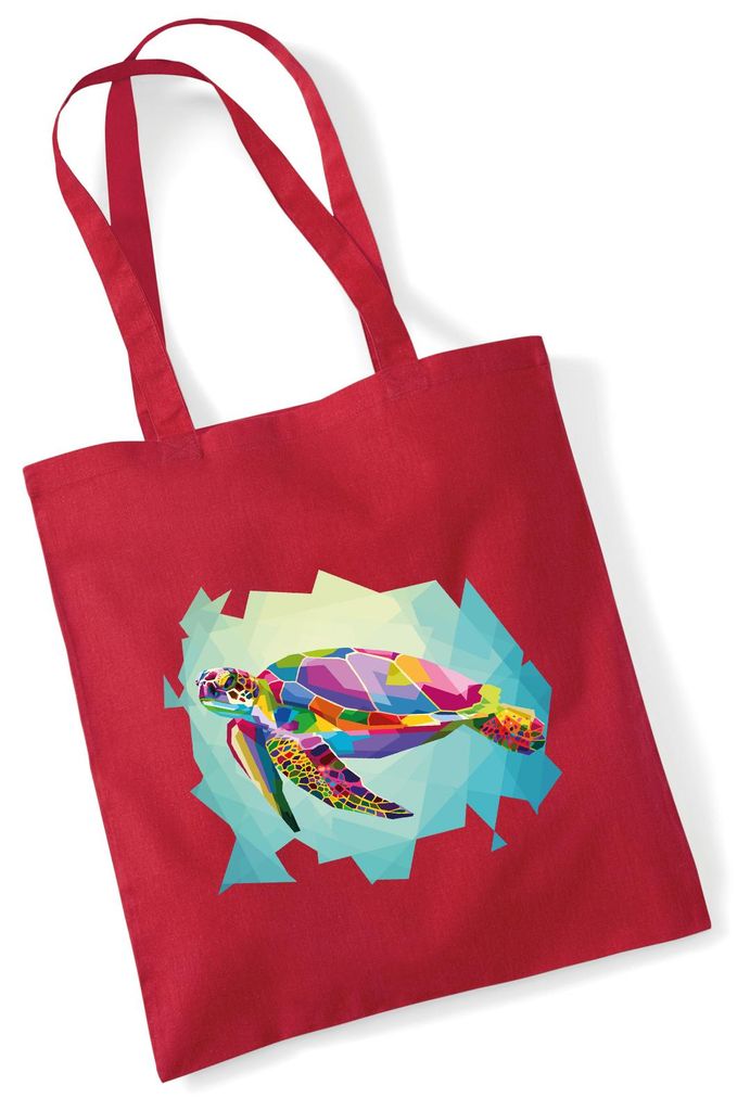 Huuraa Jutebeutel Wasserschildkröte Colorful 10 Liter Classic Red Baumwolle Tasche Geschenkidee