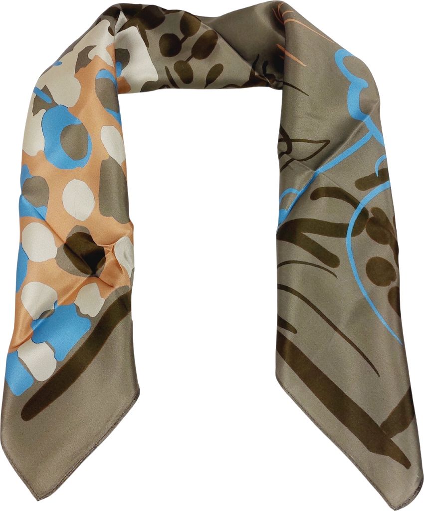 edles Seidentuch khaki blau orange 65x65 cm Paintart - SPECIAL EDITION