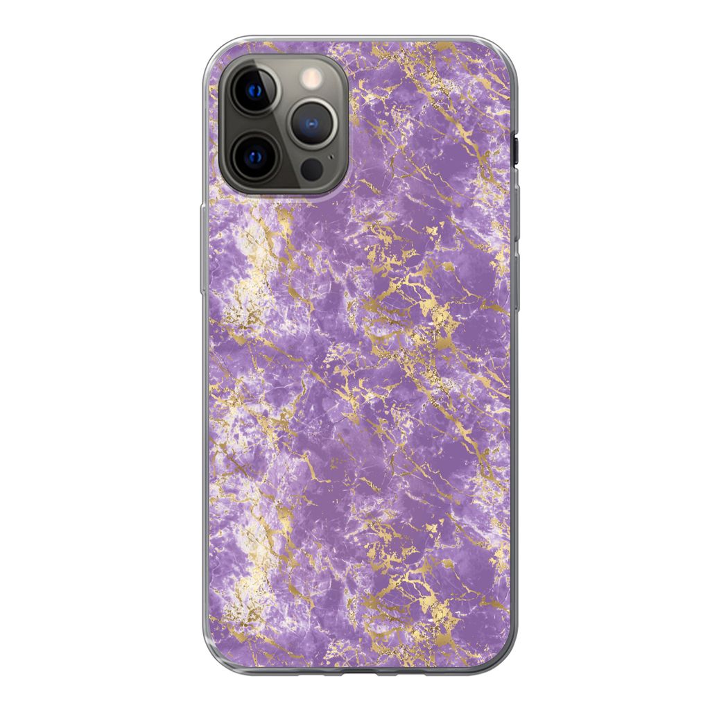 MuchoWow Handyhülle Schutzhülle Hülle für iPhone 13 Pro Marmor - Lila - Gold - Muster Silikon Softcase Handy Hülle - Handy-Tasche