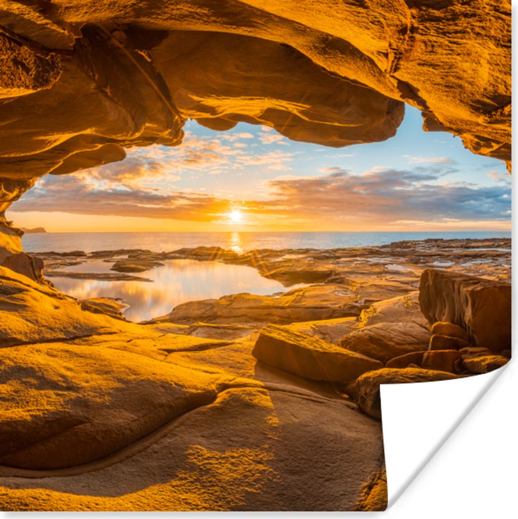 MuchoWow Poster Höhle - Meer - Horizont - Sonnenuntergang 100x100 cm - Babyzimmer