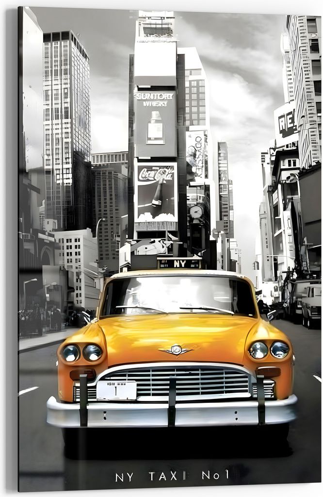 DEQOART Glasbild Echtglas 60x90 cm 'Gelbes Taxi von NYC' Wandbild Bild modern Deko
