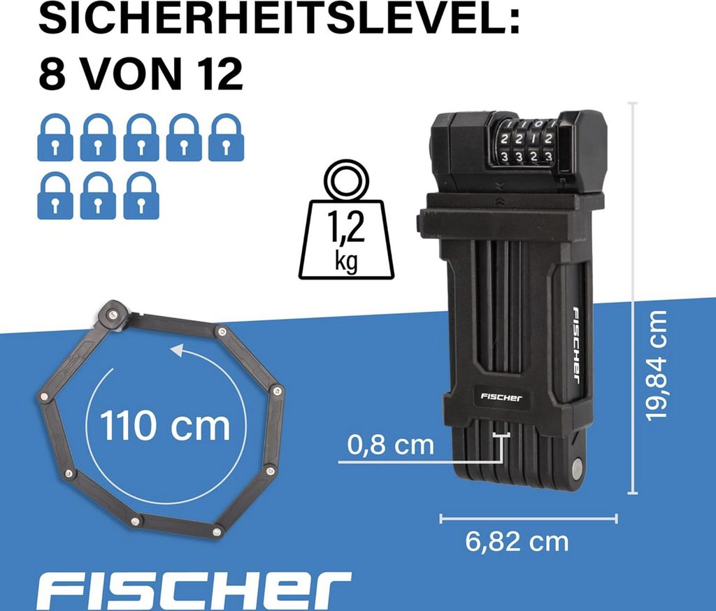 FISCHER PROTEC FN110 skládací zámek na kolo Délka: 1 100 mm Obrázek produktu 9