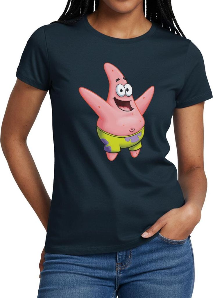 Spreadshirt Spongebob Schwammkopf Patrick Star Design Frauen T-Shirt, M, Navy