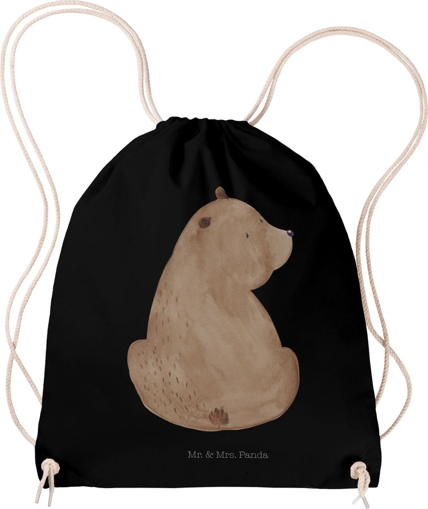 Mr. & Mrs. Panda Turnbeutel Bär Schulterblick - Schwarz - Geschenk, Selbstachtung, Motivation, Fitness Tasche, Jutebeutel, Bärenliebe, gym, wande...