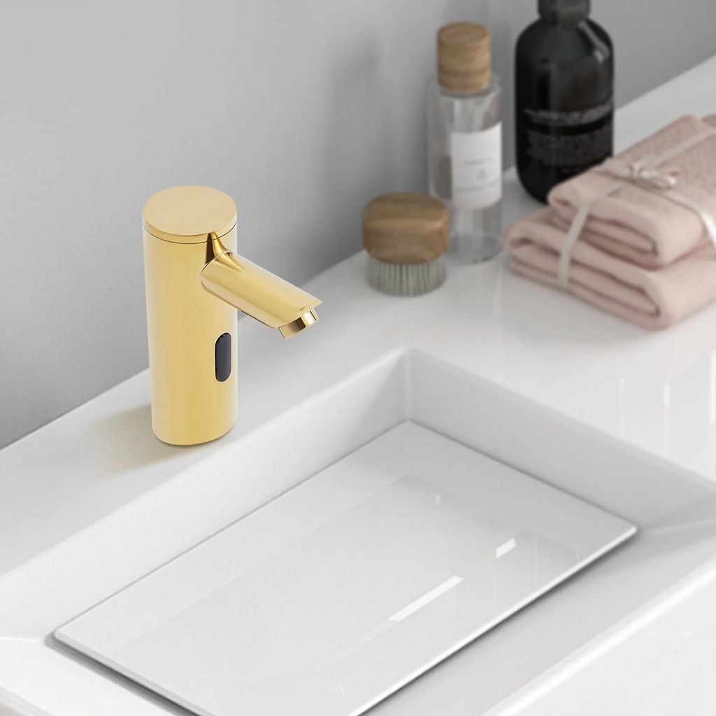 Automatischer Sensor-Wasserhahn - Waschtischarmatur - Nur Kaltwasser - Deckmontage - Messing - Erfassung 15–20 cm - Größe 14×20 cm - Gelb
