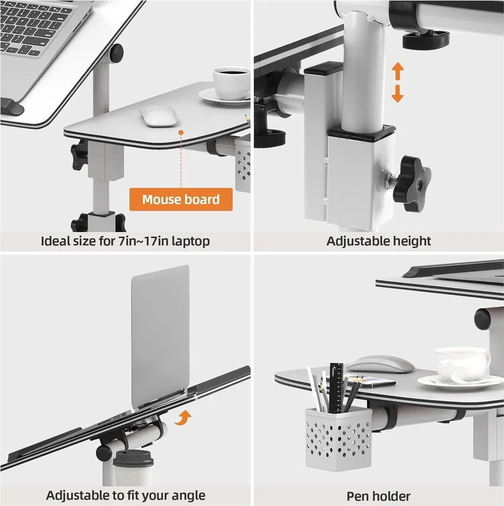 Table ordinateur portable à roulettes réglable avec support de souris - 4