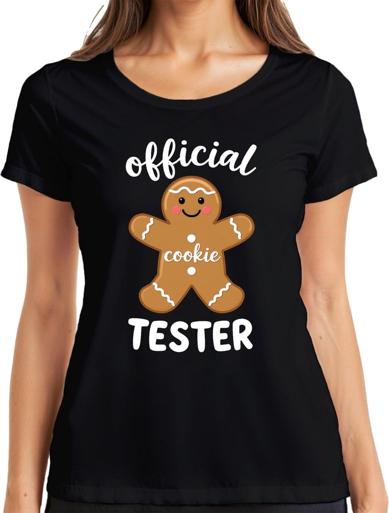 official cookie tester Lebkuchenmann Weihnachten Plätzchen Backen Damen T-Shirt, Schwarz, L