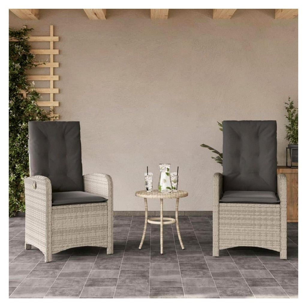 Gartensessel mit Kissen 2 Stück, verstellbar, hellgrau, Poly Rattan
