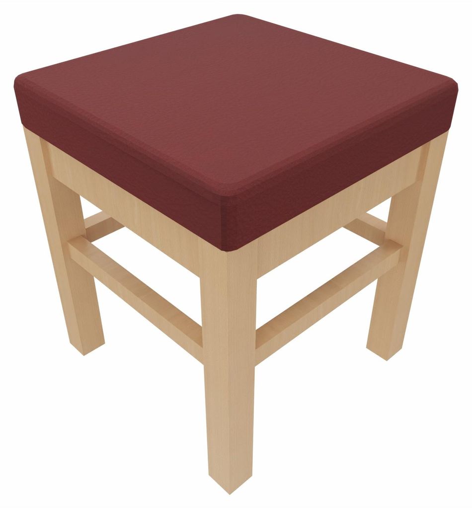 Schwerlasthocker Alexander – Robuster Sitzhocker für Senioren – 47cm Sitzhöhe.Stoffbezug:Kunstleder Nessi Bordeaux,Bodengleiter:Kunststoff Weiss