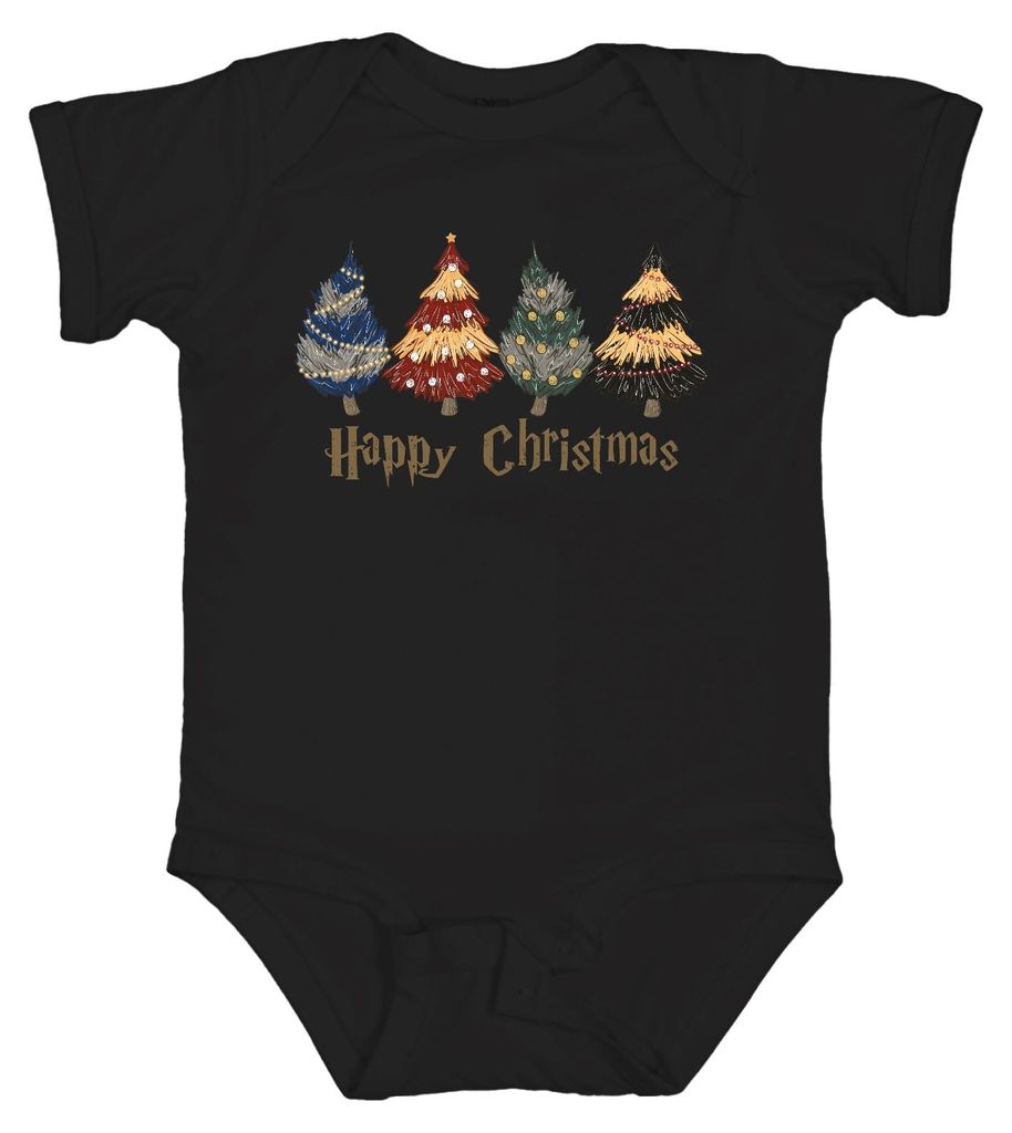 Happy Christmas Weihnachtsbaum Weihnachten Zauberer Magier Zauberbaum Unisex Baby Body, Schwarz, 0/3