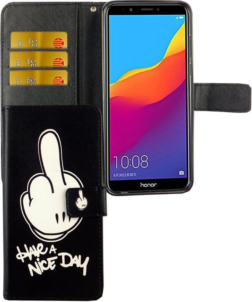Handyhülle Tasche für Handy Huawei Honor 7C Have A Nice Day Schwarz