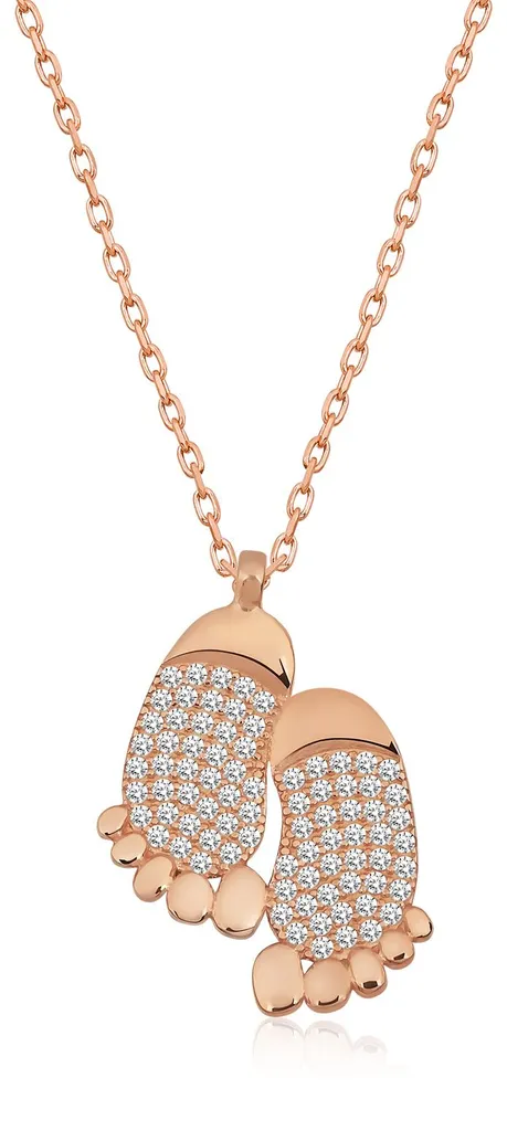 Collier Femme Argent 925 Or Rose avec Zircone Motif Pied de Bébé Chic