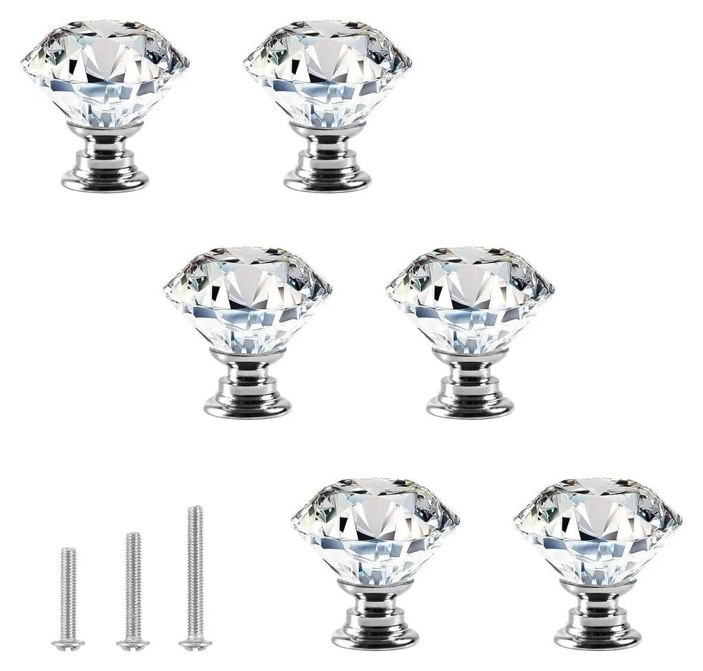 Poignée de meuble en cristal lot de 6 boutons de tiroir transparents