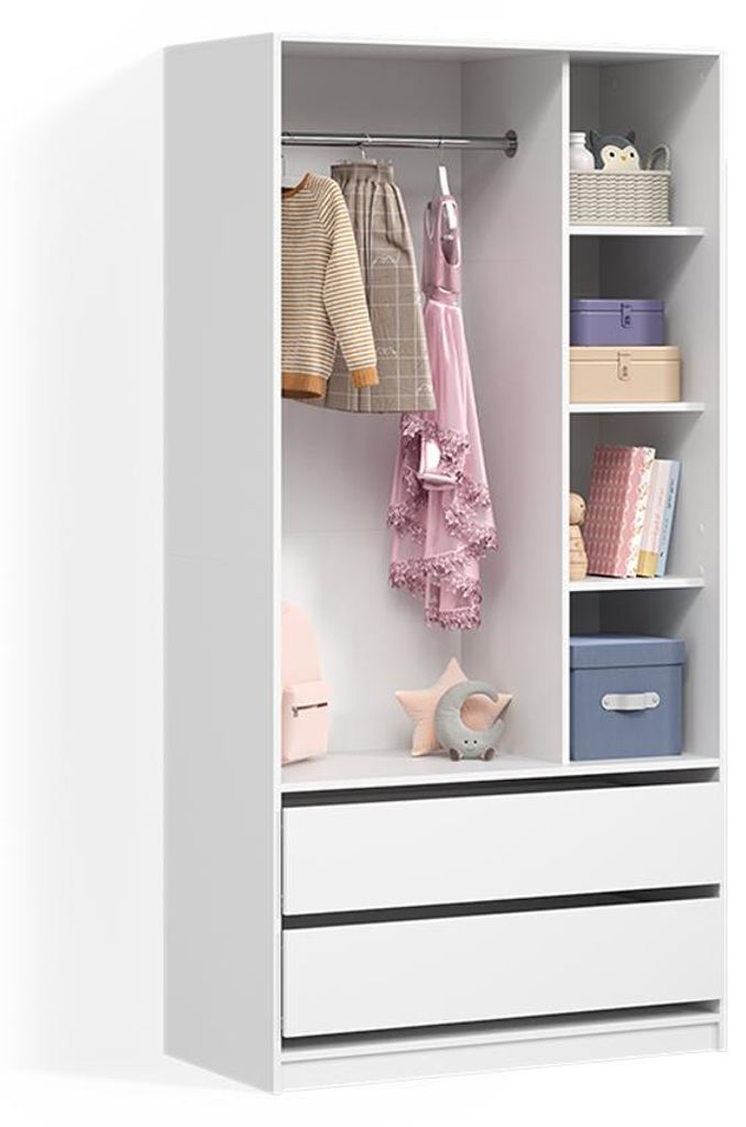 Kinderkleiderschrank Livinity Trento Weiß 100 x 200 cm mit 2 Schubladen, Model 58938