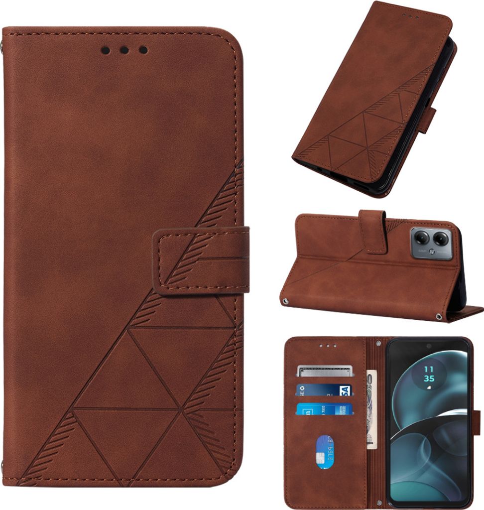 Hülle für Motorola Moto G14 Prägung Flip Leder Kartenfächer Schutzhülle mit Ständer Braun