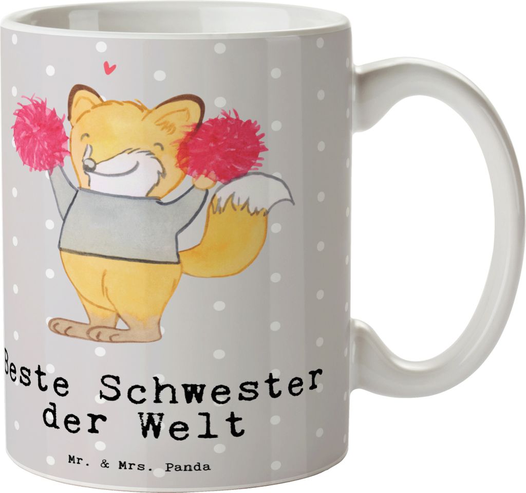 Mr. & Mrs. Panda Kaffeetasse Fuchs Beste Schwester der Welt - Grau Pastell - Geschenk, Sister, Kaffeebecher, Familie, Kaffeepott, Trinkbecher, Toch...