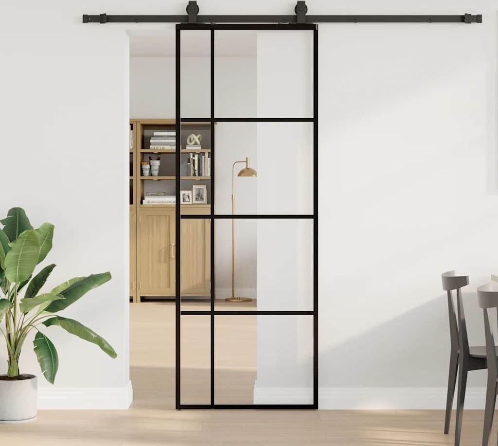 CLORIS Schiebetür mit Beschlag Schwarz 76x205 cm ESG-Glas 3375948