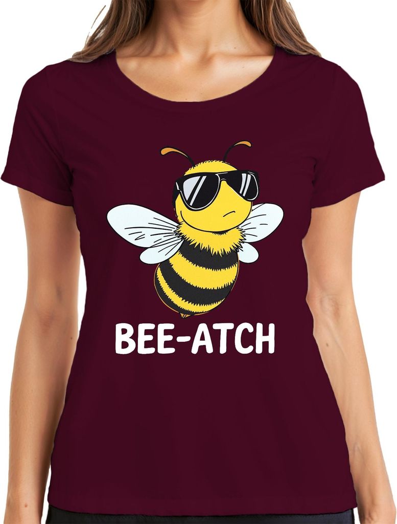 BEE-ATCH Lustige Biene Sonnenbrille Frech Honigbiene Geschenk Damen T-Shirt, Burgundy, S