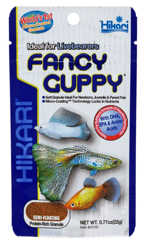Alimentation poissons Guppy Food 22g : menu complet en flocons digestes