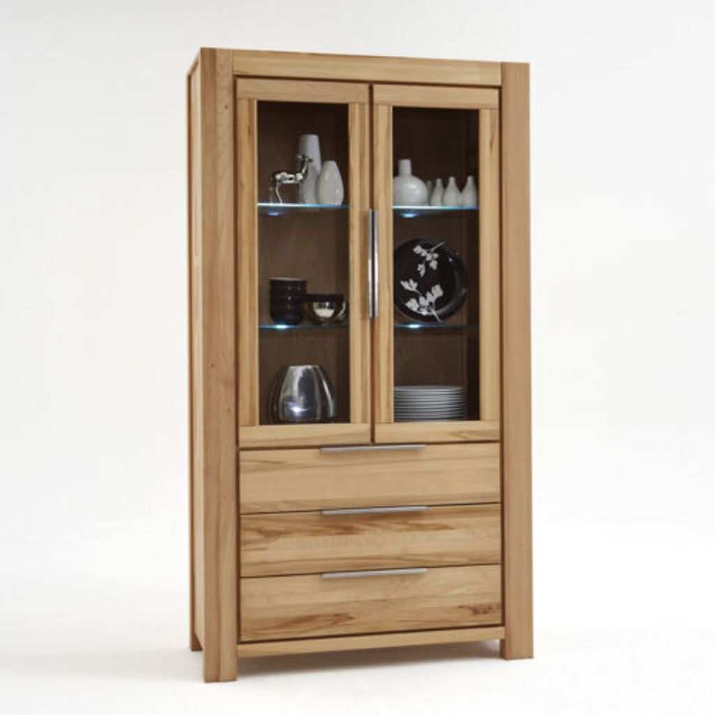 Vitrine Nena Regal Kernbuche Massiv geölt durchgehenden Lamellen H. 200cm B.110cm