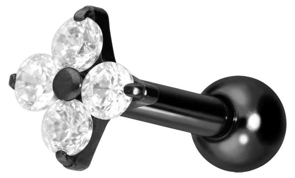 Ohrpiercing Titan Ohrpiercing mit Innengewinde KRISTALLBLUME Schwarz Stablänge: 6mm