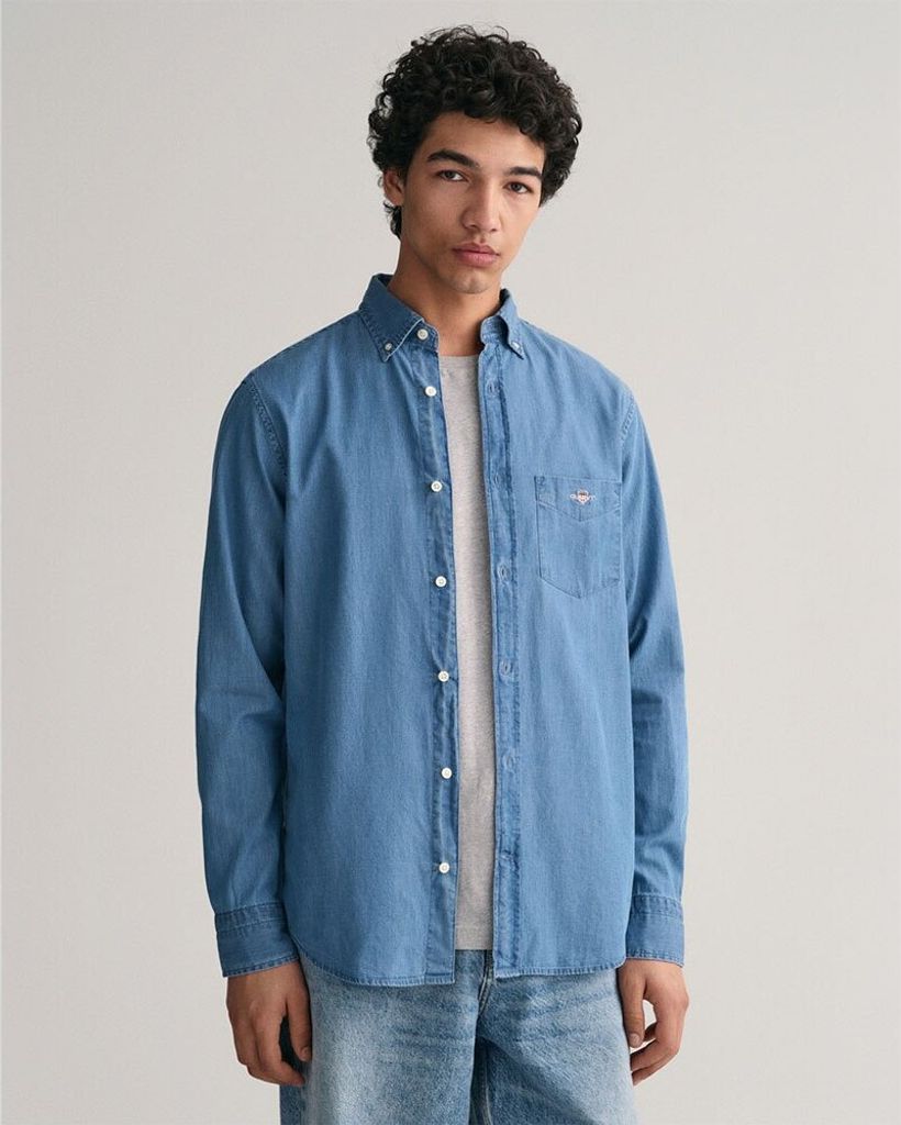 Gant Reg Indigo Bd Langarmhemd Blau S Mann Blau S