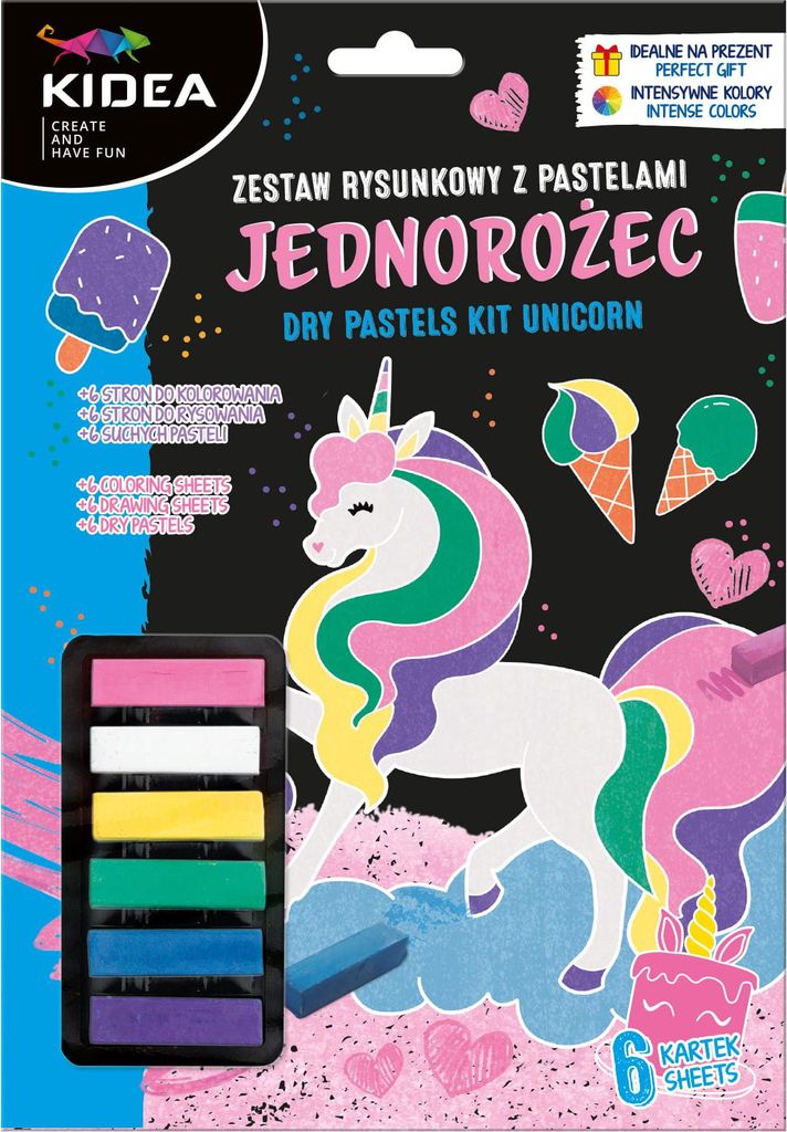 Zeichnungsset mit Pastellkreiden Einhorn Kidea