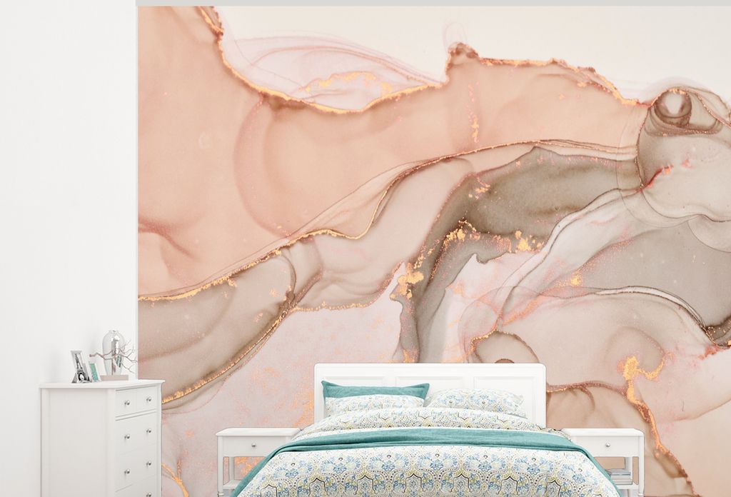 MuchoWow Fototapete für Wohnzimmer oder Schlafzimmer Wandtapete Vinyl Motivtapete Marmor - Rosa - Rosa - 300x240 cm - Fototapeten