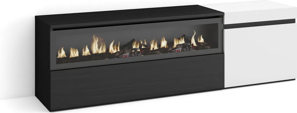 Banc TV COZY 150x35x45cm avec foyer électrique intégré décoratif bicolore