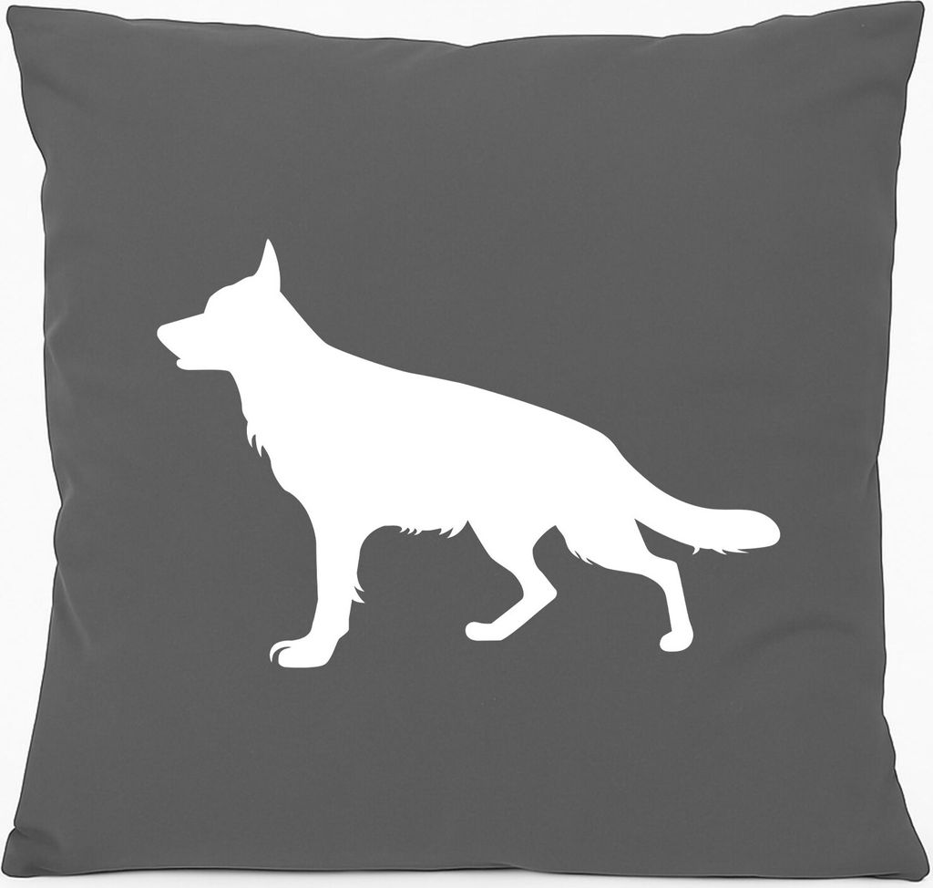 Huuraa Kissen Deutscher Schäferhund Silhouette 40x40cm mit Füllung Steel Grey Baumwolle Dekokissen Geschenkidee