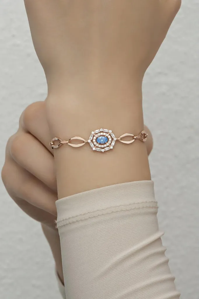 Bracelet hypoallergénique argent 925 et or rose, zircone éclat durable