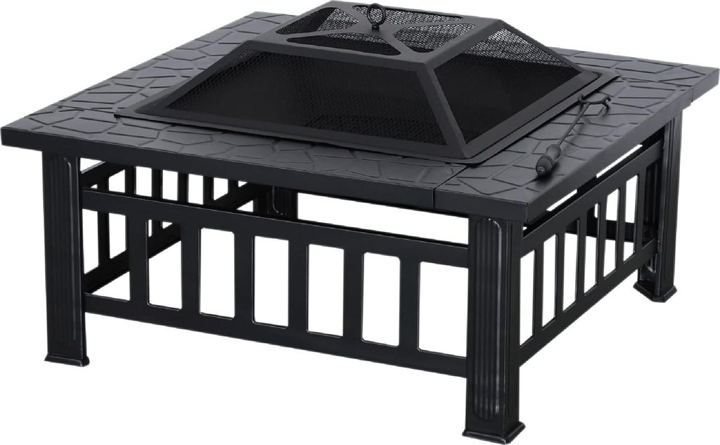 Feuerschale mit Grillrost und Funkenfang für Garten, Terrasse und Balkon - 81x81x44,5 cm