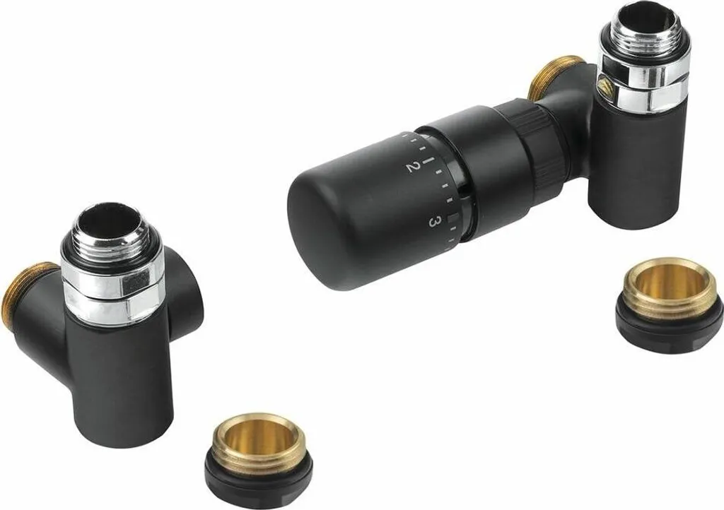 Vanne Thermostatique Triaxiale Droite Noir Mat pour Sèche-serviette Sapho