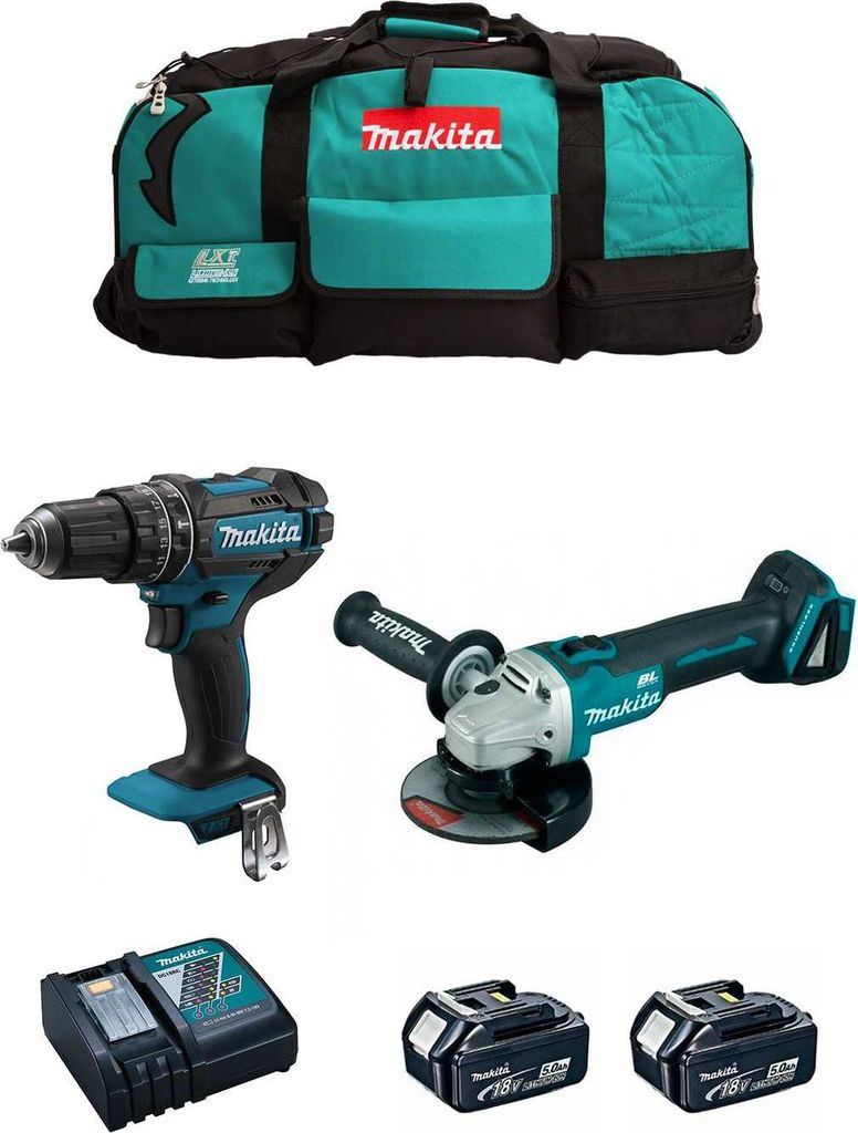 MAKITA Kit MK205 (DHP482 + DGA504 + 2 x 5,0 Ah + DC18RC + LXT600)