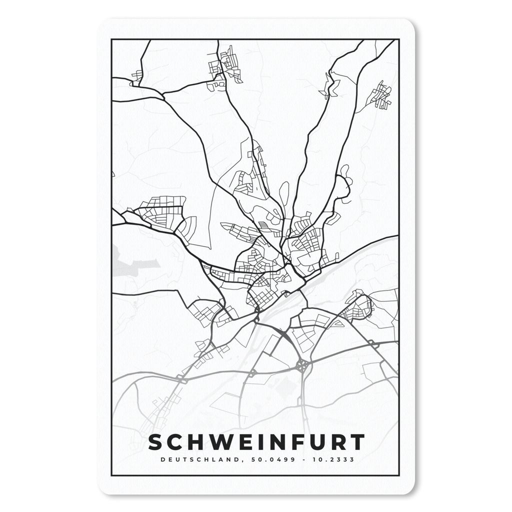MuchoWow Mauspad Mousepad Karte - Schweinfurt - Stadtplan 40x60 cm - Mousepads - Maus Mat - Pad - Mausunterlage - Schreibtisch Accesoire