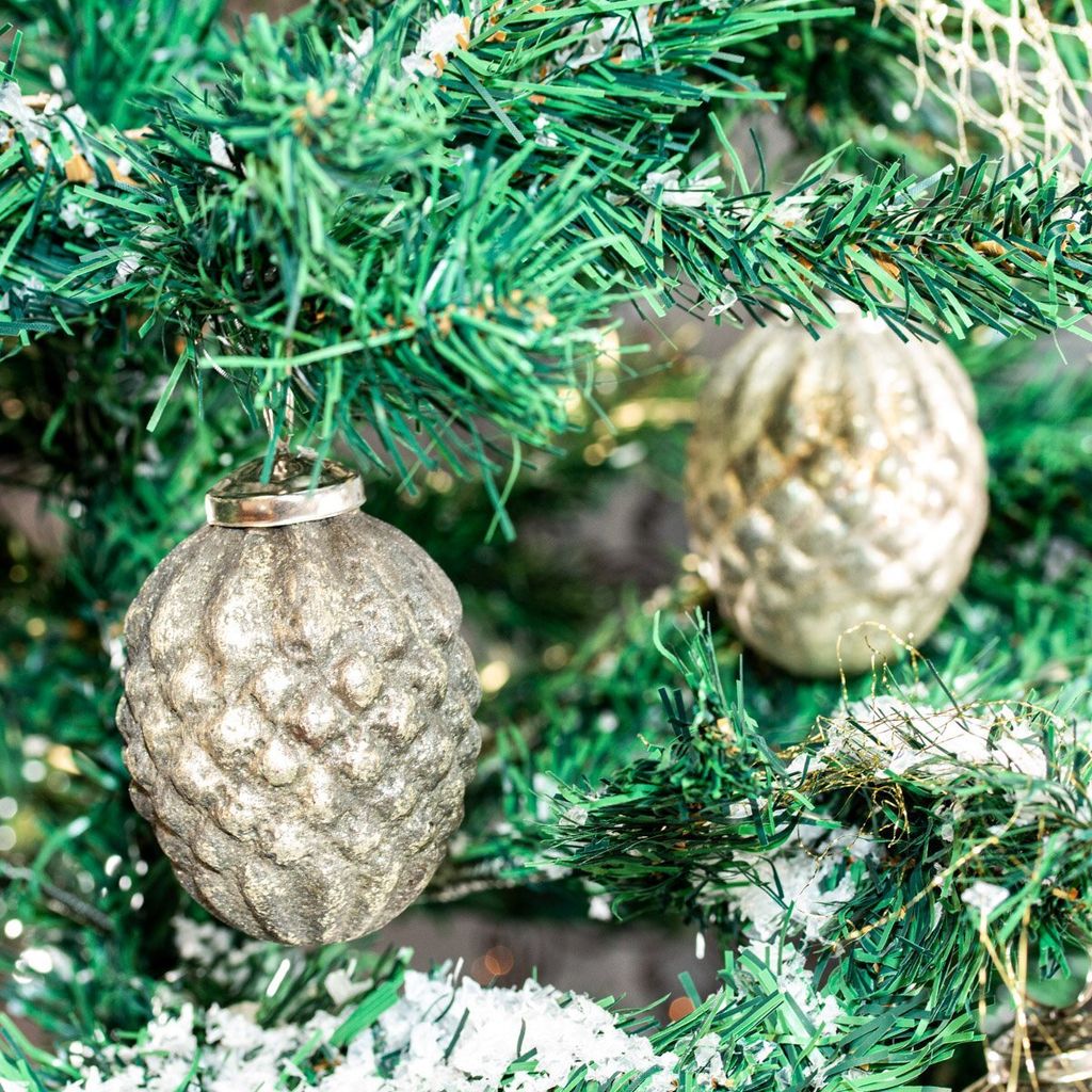 Große Christbaumkugeln in Zapfenform, 6er Set, Silber-Gold, D85mm