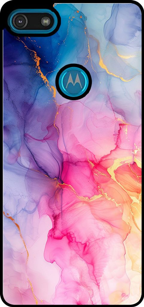Smartphonica Telefon Fall geeignet für Motorola Moto E6 Play mit Marmor-Druck - TPU zurück Abdeckung Fall Marmor-Design - Regenbogen