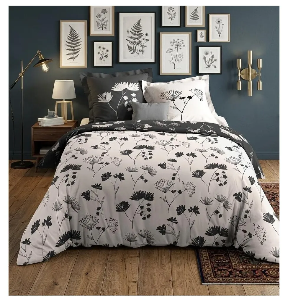 Parure de lit en percale de coton Iris : housse et taies haut de gamme