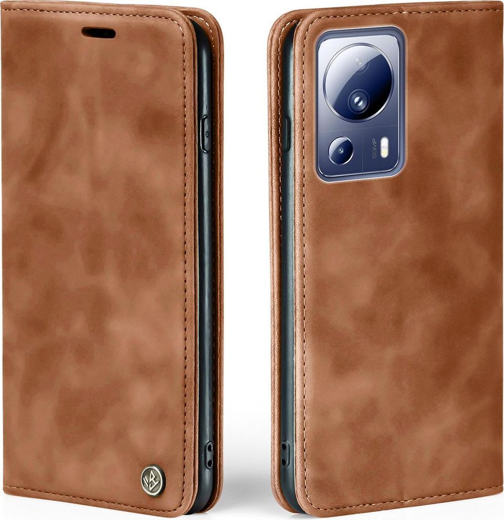 Handy Hülle für Xiaomi 13 Lite Klapphülle Bookcase Flip Cover Handy Tasche Etui Farbe: Hellbraun