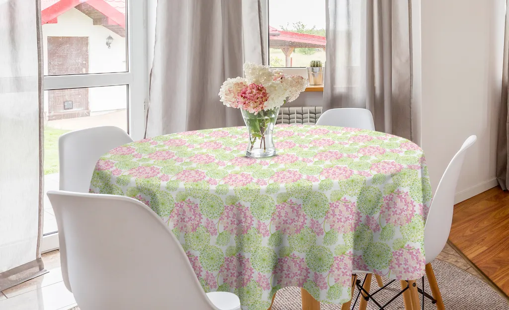 ABAKUHAUS Tovaglia Rotonda 150 cm Tarassaco Verde Rosa Bianco