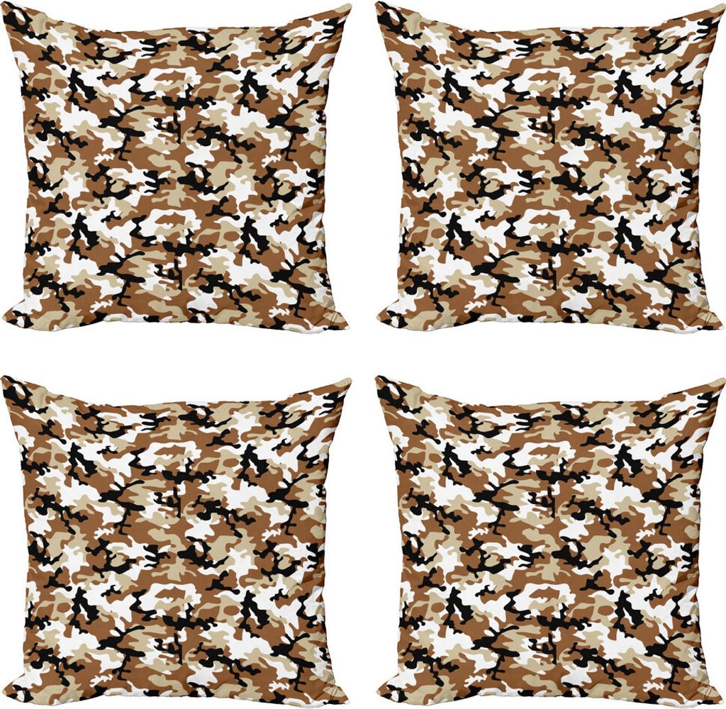 ABAKUHAUS Tarnen Kissenbezug Set (4 Stück), Camo Stil Shades, Moderner Doppelseitiger Digitaldruck, 60 cm x 60 cm, Pale Caramel Tan Schwarz