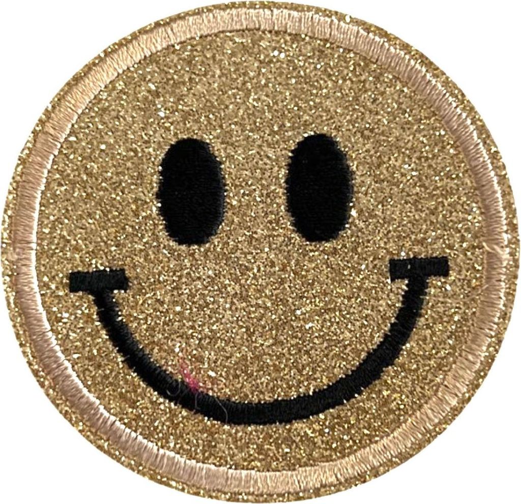 Smiley-Emoji-Emblem-Aufnäher zum Aufbügeln, goldglitzernd
