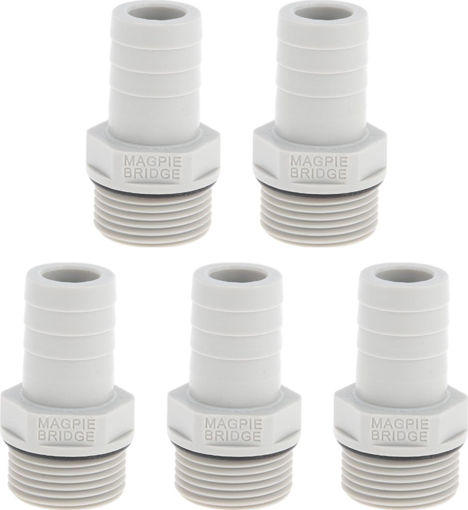 Kunststoff-Schlauchstutzenverbinder 3/4" 3/4"G Männliches Gewinde Gerader Rohrverbinder Grau Weiß 5 Stück